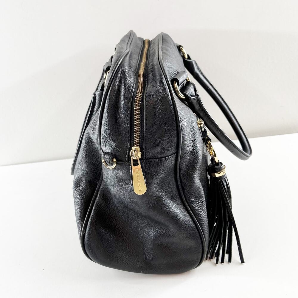 Michael Kors Knox Tassel Satchel Leather Purse Bag Black - Picture 3 of 7